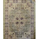 Olive Dynasty traditional Persian-style rug featuring a central floral medallion in olive green, cream, navy, and maroon, with intricate vine and blossom motifs