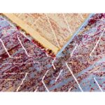 Experience the X Dime Abstract Rug, a modern geometric design with bold white zigzag patterns on a textured background of brown, blue-gray, and burgundy. A handmade wool rug .
